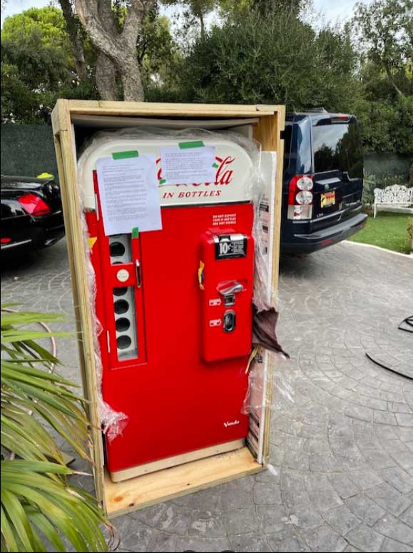 Customized wooden shipping crate for antique Coca Cola machine